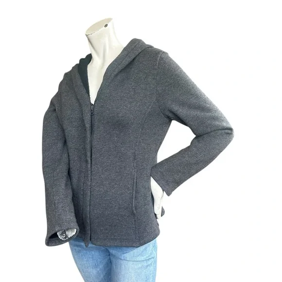Eileen Fisher Dark Gray Fleece Lined Wool Blend Casual Hooded Zip Up Jacket XS - Picture 6 of 11